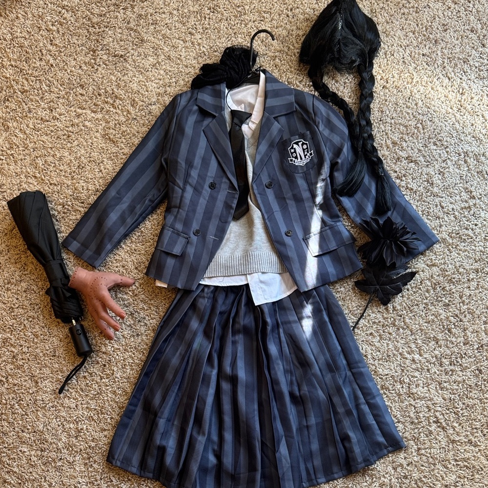 Kids Wednesday Striped Black Costume Set